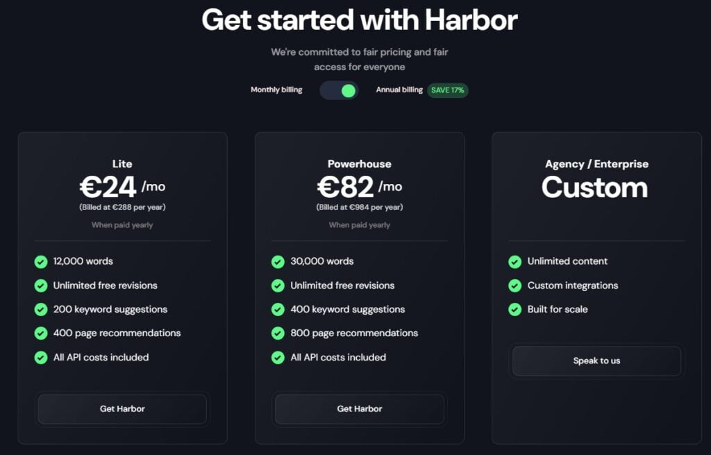 Harbor SEO Review - Pricing