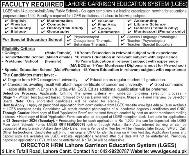 LGES Teaching Staff Jobs Opportunities 2024